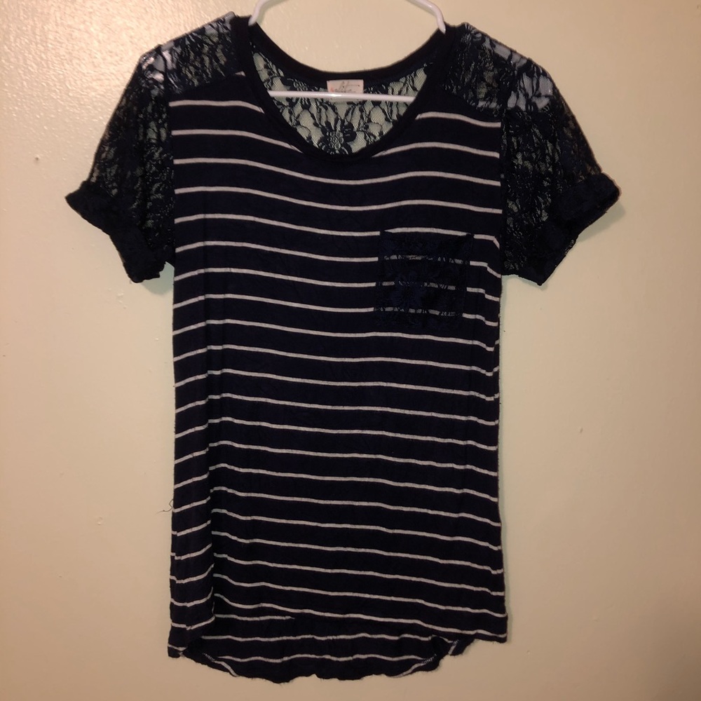 Royal blue and White Lace pocket blouse